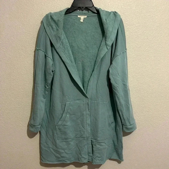 Eileen Fisher French Terry Hodded with Pocket 100% Cotton Lounge Cardigan - Picture 2 of 7